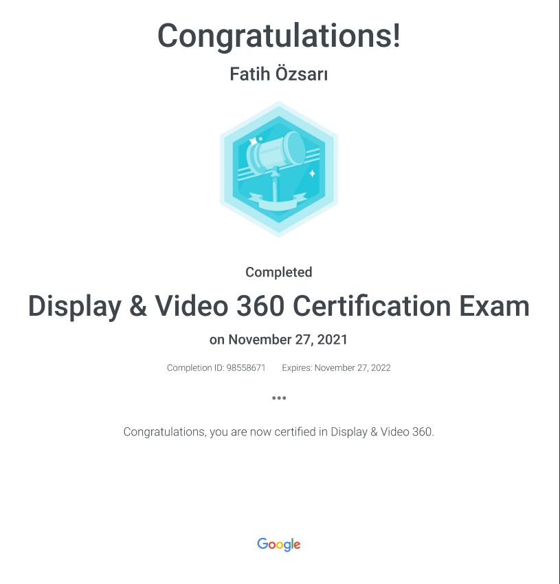 1. Google - Display & Video 360 Certification Exam